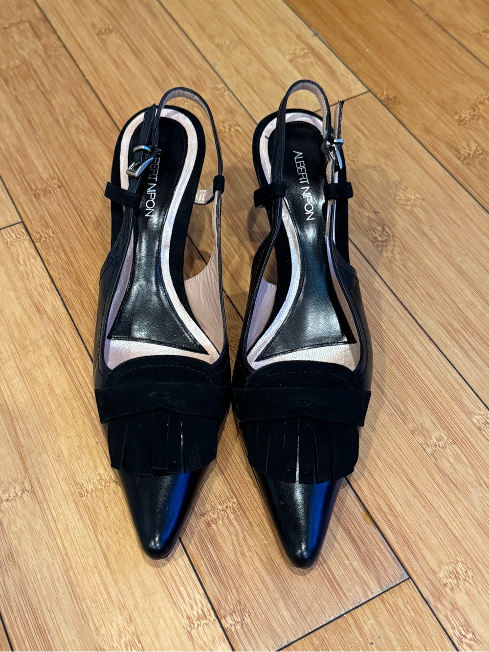 Albert Nipon Black Leather Slingback Kittenheels